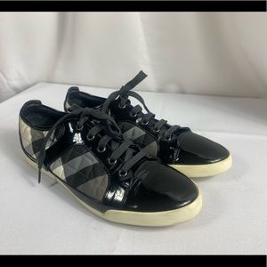 BURBERRY Black White Nova Check Patent Cap Toe Sneakers Size 38 8